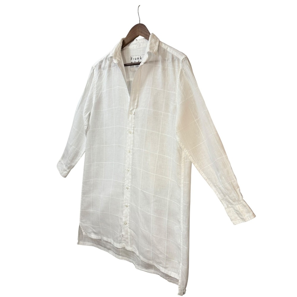 Frank & Eileen Hunter Linen Shirt Dress S White Windowpane Relaxed Coastal - Picture 4 of 8